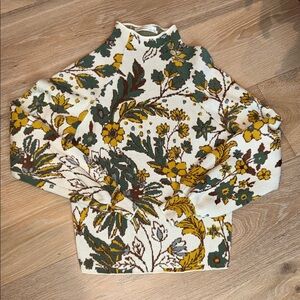 Floral Cowl Neck Sweater - Cream, Green, Yellow